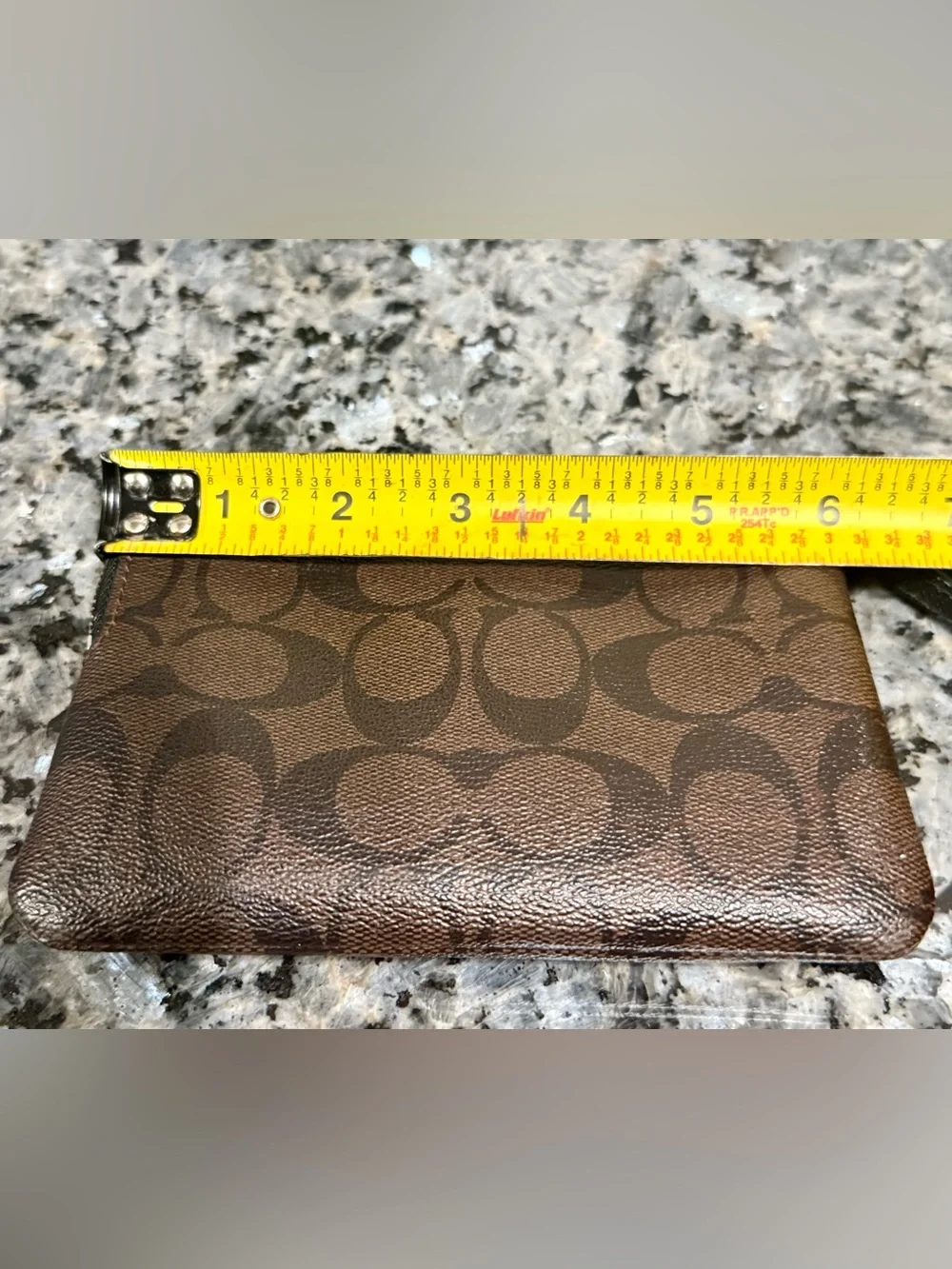 Coach Brown Signature Canvas Wristlet with Cream Leather Card Slot